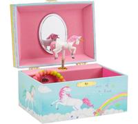 Jewelkeeper Regenbogen Einhorn Schmuckkästchen Spieluhr zum Aufbewahren von Halsketten, Armbändern und Ringen - Mädchen Andenken Aufbewahrung mit drehbarem Einhorn, ovalem Spiegel