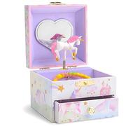 Jewelkeeper Schmuckaufbewahrung für Kinder mit Schublade - Musikalische Aufbewahrungsbox Glitzerndes Regenbogen-Einhorn - Rosa Schatzkiste Aufbewahrung für Schmuck - Geschenk Mädchen - 8x10x10 cm