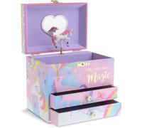 Jewelkeeper Schmuckschatulle fur Madchen mit 2 Schubladen, Zuckerwatte-Einhorn-Spieluhr, wundersch ner Dreamer-Melodie und sich drehender Einhorn