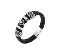 Jewellbox Geflochtenes Lederarmband für Herren, Motiv: Grim Skull Totenkopf, schwarz, Luxus-Geschenkideen, 21 cm