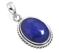 Jeweloporium Blaue Lapislazuli-Silberkette, 925er Sterlingsilber-Anhänger für Damen, natürlicher, klobiger ovaler Edelstein-Boho-Schmuck