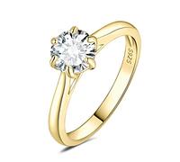 JewelryPalace 6.5mm 1ct Rund Moissanite Solitär Promise Ring Damen, Braut Schmuck Set, Verlobungsring Damenring Ringe Silber 925 mit Stein für Frauen, Simulierte Diamant Jubiläum Eheringe Vergoldet 58