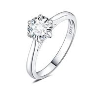 JewelryPalace 6.5mm 1ct Rund Moissanite Solitär Promise Ring Damen, Braut Schmuck Set, Verlobungsring Damenring Ringe Silber 925 mit Stein für Frauen, Simulierte Diamant Jubiläum Ehering Silberring 54