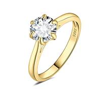 JewelryPalace 7.5mm 1.5ct Rund Moissanite Solitär Promise Ring Damen, Braut Schmuck Set, Verlobungsring Damenring Ringe Silber 925 mit Stein Frauen, Simulierte Diamant Jubiläum Eheringe Vergoldet 60