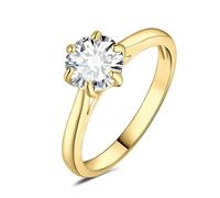 JewelryPalace 7.5mm 1.5ct Rund Moissanite Solitär Promise Ring Damen, Braut Schmuck Set, Verlobungsring Damenring Ringe 14K Gelbgold Vergoldet mit Stein für Frauen, Simulierte Diamant 57