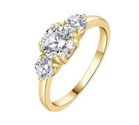 JewelryPalace Drei Stein Rund 1.4ct Moissanite Ring Damen, Verlobungsringe 14K Gelbgold Vergoldet für Frauen, Hochzeitsring Damenring Simulierter Diamant Promise Ring 50