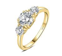 JewelryPalace Drei Stein Rund 1.4ct Moissanite Ring Damen, Verlobungsringe Silber 925 für Frauen, Hochzeitsring Damenring Simulierter Diamant Promise Ring, Mädchen Schmuck mit Stein Vergoldet 57
