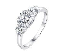 JewelryPalace Drei Stein Rundschliff 1.4ct Moissanite Ring Damen, Verlobungsringe 14K Weißgold Vergoldet Frauen, Hochzeitsring Damenring Simulierter Diamant Promise Ring 50