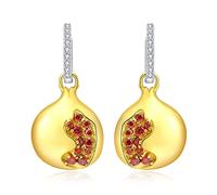 JewelryPalace Granatapfel Rundschliff Rot Zirkonia Ohrhänger Silber 925 Damen, Gelb Gold 585 Schmuck Set, Ohrringe Silber Vergoldet Edelstein Mädchen, Creolen Silber mit Stein Geschenk für Frauen