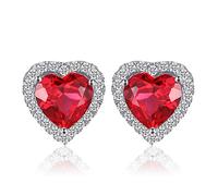JewelryPalace Herz des Ozeans 3.8ct Erstellter Rubin Ohrstecker Silber 925 Damen, Roter Stein Schmuck Set, Ohrringe Silber Edelstein Mädchen, Ohrstecker Silber Geschenk für Frauen