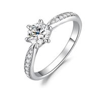 JewelryPalace Klassisch 0.5ct Rundschliff Moissanite Solitär Promise Ring Damen, Verlobungsring Damenring Ringe 14K Weißgold Vergoldet mit Stein für Frauen, Eheringe 48