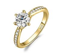 JewelryPalace Klassisch 6.5mm 1ct Rundschliff Moissanite Solitär Promise Ring Damen, Verlobungsring Damenring Ringe Silber 925 mit Stein für Frauen, Simulierte Diamant Jubiläum Eheringe Vergoldet 51