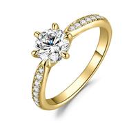 JewelryPalace Klassisch 6.5mm 1ct Rundschliff Moissanite Solitär Ring Damen, Verlobungsring Damenring 14K Gelbgold Vergoldet mit Stein, Eheringe 54