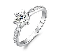 JewelryPalace Klassisch 6.5mm 1ct Rundschliff Moissanite Solitär Ring Damen, Verlobungsring Damenring 14K Weißgold Vergoldet mit Stein, Eheringe 59