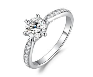 JewelryPalace Klassisch 6.5mm 1ct Rundschliff Moissanite Solitär Ring Damen, Verlobungsring Damenring 14K Weißgold Vergoldet mit Stein, Eheringe 59