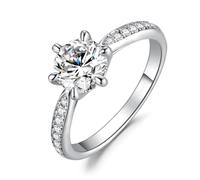 JewelryPalace Klassisch 7.5mm 1.5ct Rundschliff Moissanite Solitär Promise Ring Damen, Verlobungsring Damenring Ringe 14K Weißgold Vergoldet mit Stein für Frauen, Jubiläum Ehering 48