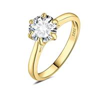 JewelryPalace Klassisch 8mm 2ct Rundschliff Moissanite Solitär Promise Ring Damen, Verlobungsring Damenring Ringe Silber 925 mit Stein für Frauen, Simulierte Diamant Jubiläum Eheringe Vergoldet 60