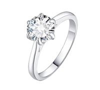 JewelryPalace Klassisch 8mm 2ct Rundschliff Moissanite Solitär Promise Ring Damen, Verlobungsring Damenring Ringe 14K Weißgold Vergoldet mit Stein für Frauen, Simulierte Diamant Jubiläum Eheringe 48
