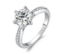 JewelryPalace Klassisch 8mm 2ct Rundschliff Moissanite Solitär Promise Ring Damen, Verlobungsring Damenring Ringe Silber 925 mit Stein für Frauen, Simulierte Diamant Jubiläum Eheringe Silberringe 51
