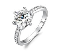 JewelryPalace Klassisch 9mm 3ct Rundschliff Moissanite Solitär Promise Ring Damen, Verlobungsring Damenring 14K Weißgold Vergoldet mit Stein für Frauen, Simulierte Diamant Jubiläum Eheringe 57