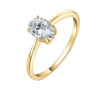JewelryPalace Klassisch Ovalschliff 1ct Moissanite Solitär Promise Ring Damen, Schmuck Set, Verlobungsring Damenring 14K Gelbgold Vergoldet mit Stein für Frauen, Jubiläum Eheringe 46