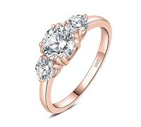 JewelryPalace Klassisch Rund 1.4ct Zirkonia Solitär Promise Ring Damen, Schmuck Set, Verlobungsring Damenring Silber 925 mit Stein für Frauen, Simulierte Diamant Jubiläum Eheringe Rosegold 54