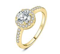 JewelryPalace Klassisch Rundschliff 1ct Moissanite Halo Promise Ring Damen, Schmuck Set, Verlobungsring Damenring Silber 925 mit Stein für Frauen, Simulierte Diamant Jubiläum Eheringe Vergoldet 49