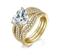JewelryPalace Liebe Herz 3ct Zirkonia Solitär Ring Damen, Verlobungsringe Silber 925 Promise Ring Frauen, Hochzeitsring Trauring Simulierter Diamant Vorsteckring Band, Ringe Set Schmuck Vergoldet 59