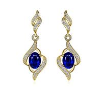 JewelryPalace Luxus Oval 2.2ct Erstellt Blau Saphir Ohrhänger Ohrstecker, Blauer Stein Schmuck Set, Ohrringe Silber 925 Mädchen Echt Silber Damen 925, Schmuck Ohrringe für Frauen Geschenke Vergoldet