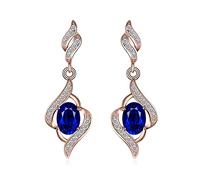 JewelryPalace Luxus Oval 2.2ct Erstellt Blau Saphir Ohrhänger Ohrstecker, Blauer Stein Schmuck Set, Ohrringe Silber 925 Mädchen Echt Silber Damen 925, Schmuck Ohrringe für Frauen Geschenke Rosegold