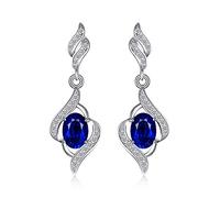 JewelryPalace Luxus Ovalschliff 2.2ct Erstellt Blau Saphir Ohrhänger Ohrstecker, Blauer Stein Schmuck Set, Ohrringe Silber 925 Mädchen Echt Silber Damen 925, Modeschmuck Ohrringe für Frauen Geschenke