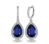 JewelryPalace Luxus Tropfenschliff 12.4ct Erstellt Blau Saphir Ohrhänger, Ohrringe Silber 925 Mädchen Echt Silber Creolen Damen 925, Blauer Stein Ohrringe Modeschmuck Ohrringe, Schmuck Set Frauen