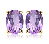 JewelryPalace Oval 1.4ct Echt Amethyst Solitär Ohrstecker Silber 925 Damen Gelbgold, Lila Stein Vergoldet Schmuck Set, Ohrringe Silber Edelstein Mädchen, Ohrstecker Silber Schmuck Frauen Geschenk