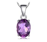 JewelryPalace Oval 1.7ct Amethyst Lila Zirkonia Birthstone Solitaire Ketten Anhänger, Lila Stein Schmuck Set, Kette 14K Weißgold Vergoldet Mädchen Edelstein, Halskette Damen Collier 45CM