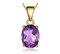 JewelryPalace Oval 1.7ct Amethyst Lila Zirkonia Birthstone Solitaire Ketten Anhänger, Schmuck Set, Kette 14K Gelbgold Vergoldet Mädchen Edelstein 45CM