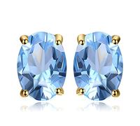 JewelryPalace Oval 1.9ct Natur Himmel Blau Topaz Birthstone Ohrstecker Silber 925 Damen, Schmuck Set, Ohrringe Silber Edelstein Mädchen, Ohrstecker Silber Klein mit Stein Frauen Geschenk Vergoldet