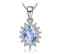 JewelryPalace Ovalschliff 2.4ct Echt Blau Topas Prinzessin Diana Kate Middleton Kette Anhänger, Schmuck Set, Halsketten Damen Silber 925 Collier Edelstein Mädchen, Ketten für Frauen Geschenk 45CM