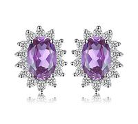 JewelryPalace Prinzessin Diana Kate Middleton 1.1ct Echt Amethyst Ohrstecker Silber 925 Damen, Lila Schmuck Set, Ohrringe Silber Zirkonia Edelstein Mädchen, Ohrstecker Silber mit Stein Frauen Geschenk