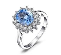 JewelryPalace Prinzessin Diana Kate Middleton Edelstein Echt Blau Topas Ring, Verlobungsring Eheringe Promise Verlobung Ring Silber 925 Damen, Silberringe Damenring Antragsring Ringe, Damen Schmuck 60