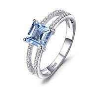 JewelryPalace Prinzessschliff 1.2ct Echt Blau Topas Ring Damen, Ring mit Stein Blautopas Schmuck Set,Verlobung Ring Silber Ringe 925 für Frauen, Hochzeitstag Schmuck Mädchen Naturstein Valentinstag 50