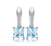 JewelryPalace Prinzessschliff 1.4ct Blau Spinell Ohrringe aus 14K Weißgold vergoldet Damen, Blautopas Schmuck Set, Ohrringe Quadrat Edelstein Mädchen, Creolen Ohrstecker mit Stein Frauen Geschenk