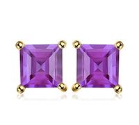 JewelryPalace Quadrat Schliff 0.6ct Echt Amethyst Ohrstecker Silber 925 Damen, Violett Schmuck Set, Ohrringe Silber Edelstein Mädchen, Ohrstecker Silber klein mit Stein Frauen Vergoldet