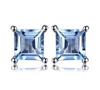 JewelryPalace Quadrat Schliff 0.7ct Echt Blau Topas Ohrstecker Silber 925 Damen, Blautopas Schmuck Set, Ohrringe Silber Edelstein Mädchen, Ohrstecker Silber klein mit Stein Frauen