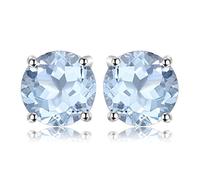 JewelryPalace Rund 2ct Natur Himmel Blau Topaz Birthstone Ohrstecker Silber 925 Damen, Schmuck Set, Ohrringe Silber Edelstein Mädchen, Ohrstecker Silber Klein mit Stein Frauen Geschenk