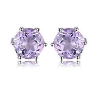 JewelryPalace Rundschliff 0.9ct Echt Amethyst Ohrstecker Silber 925 Damen, Lila Naturstein Schmuck Set, Ohrringe Silber Edelstein Mädchen, Ohrstecker Silber Klein mit Stein Frauen Geschenk