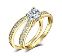 JewelryPalace Verlobungsring Paar Eheringe Ring 14K Gelbgold Vergoldet Damen, Zirkonia Goldringe Trauringe Vorsteckring Hochzeitsringe Antragsring Memoirering Ewigkeitsring Ringe Set, Damen Schmuck 58