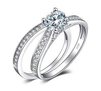 JewelryPalace Verlobungsring Paar Eheringe Ring Silber 925 Damen, Zirkonia Silberring Trauringe Vorsteckring Hochzeitsringe Antragsring Memoirering Ewigkeitsring Ringe Set, Damen Schmuck Rosegold Gold