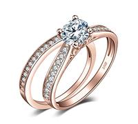 JewelryPalace Verlobungsring Paar Eheringe Ring Silber 925 Damen, Zirkonia Silberringe Trauringe Vorsteckring Hochzeitsringe Antragsring Memoirering Ewigkeitsring Ringe Set, Damen Schmuck Rosegold 58