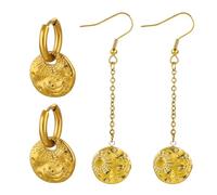 JewelryWe: 2 Paar Gold Edelstahl Huggie Creolen mit Halbmond Stern Runde Anhänger Tropfen Baumeln Ohrringe Statement Ohrringe Schmuck Geschenk für Frauen Mädchen
