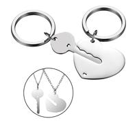 JewelryWe 2er Set Schlüsselanhänger mit Kette für Paare: Edelstahl Schlüssel zum Herz Schloss Schlüsselring Partner Anhänger Halskette Valentinstag Pärchen Geschenk für Herren Damen Silber